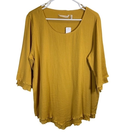 Soft Surroundings NWT Mustard Raw Edge Women's Top, Size XL - Picture 1 of 5